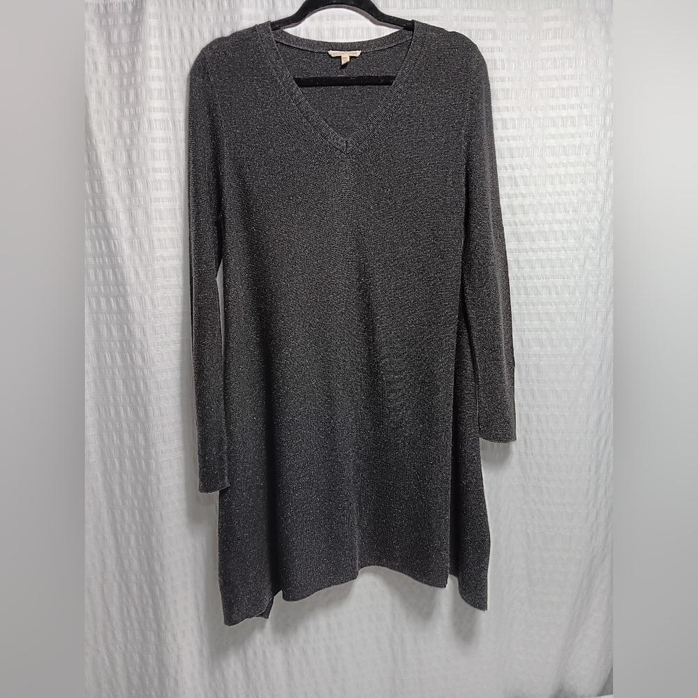 EILEEN FISHER  Knit Long Sleeve v neck aline midi Dress. Ladies size s